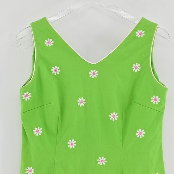 Vtg SAG HARBOR Green Embroidered Dress Size 10P Daisy Cotton Vibrant Bright Boho - Picture 9 of 13